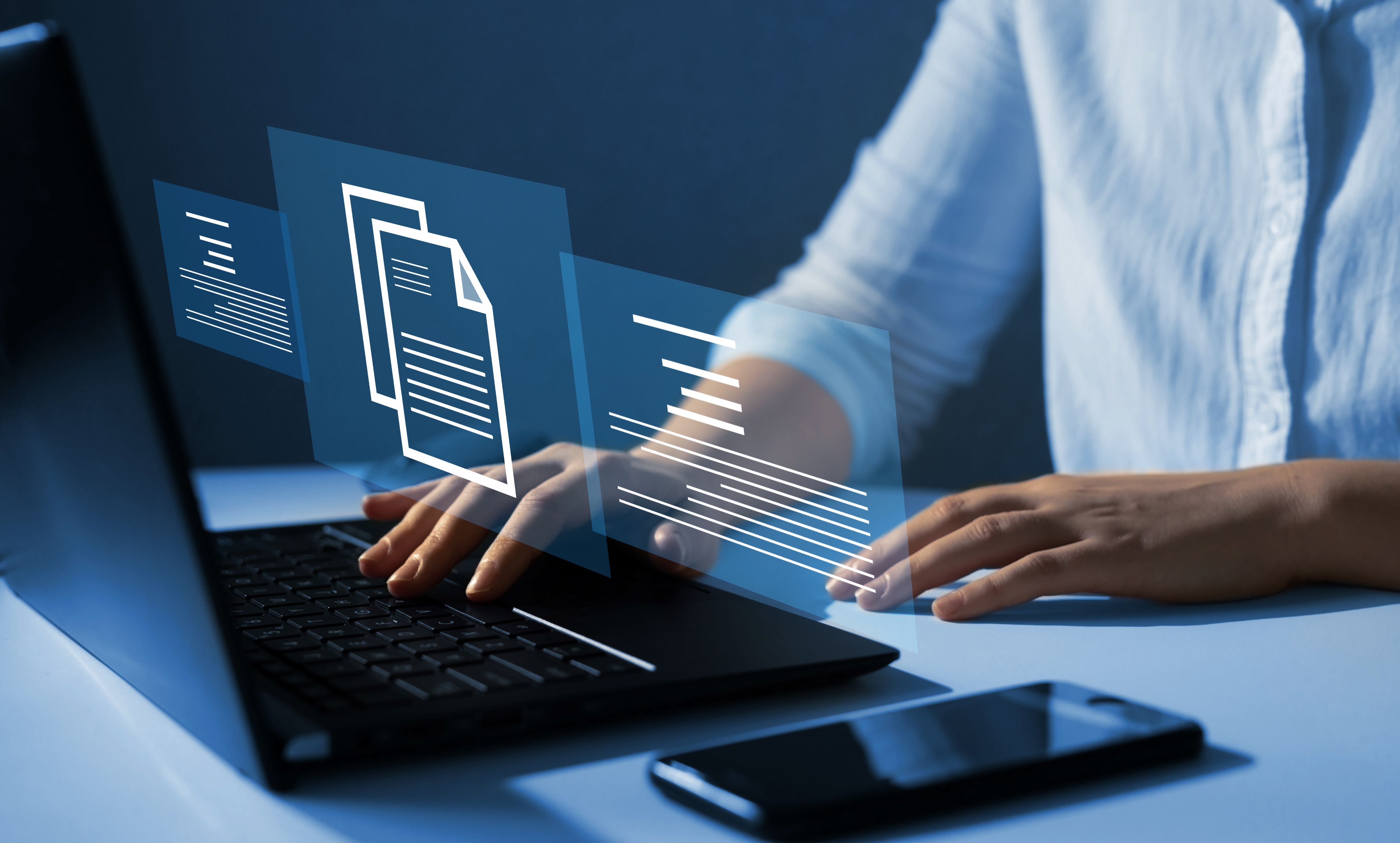 Digital documents on laptop