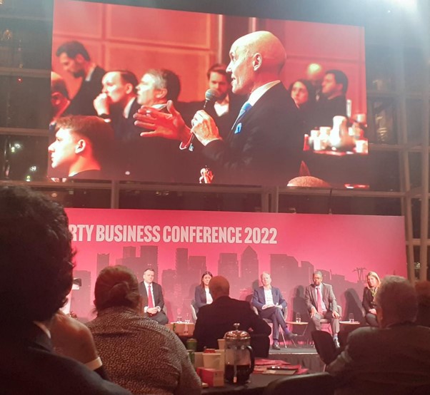 Marco Forgione asks question at Labour Business Day
